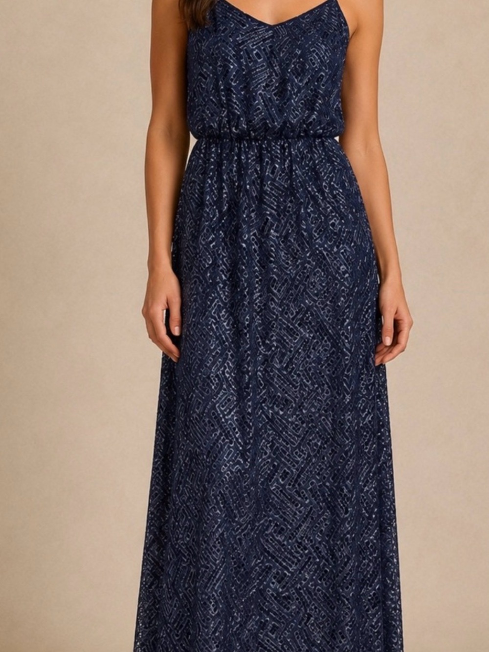 Deanna By Lilly Pulitzer Navy /Metallic Patterned Spaghetti-Strap Maxi Dress XL